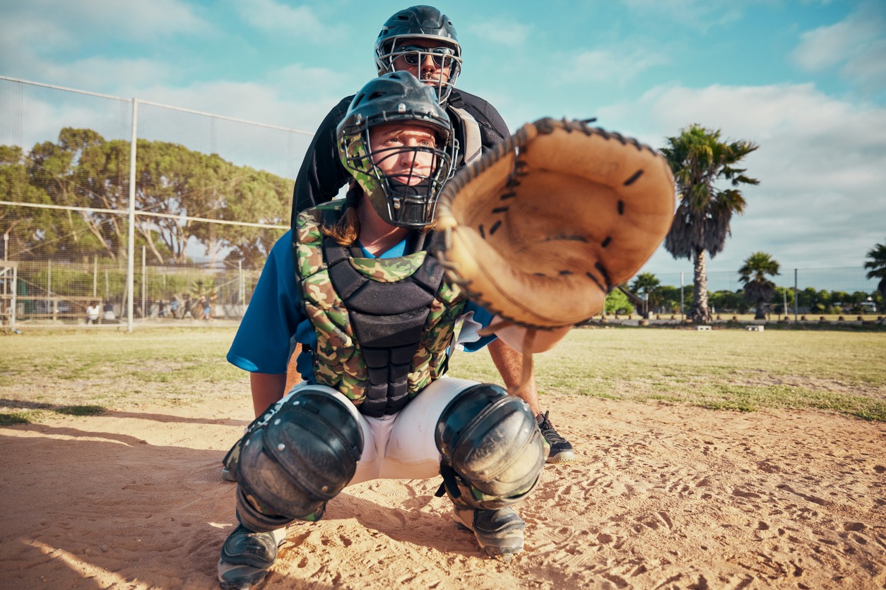 catcher wearing protective gear