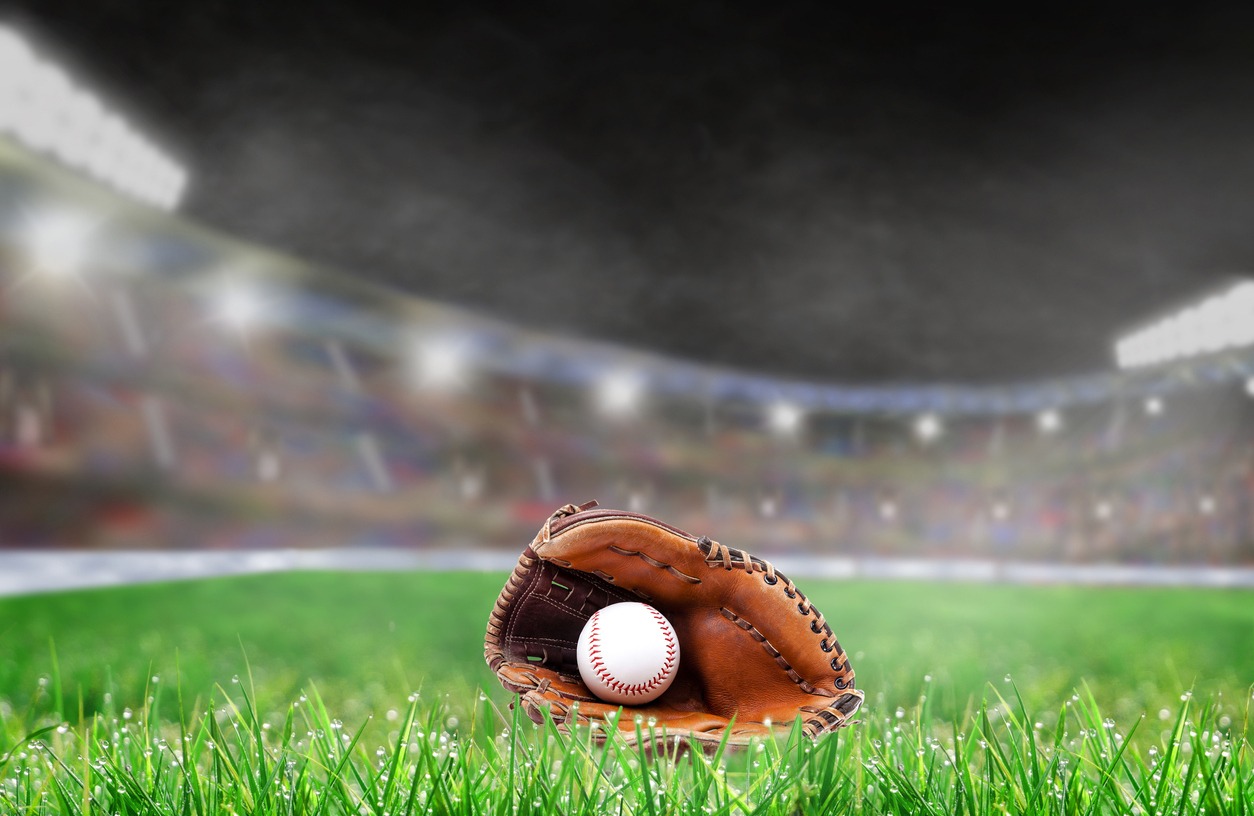 outfielder glove on the baseball field