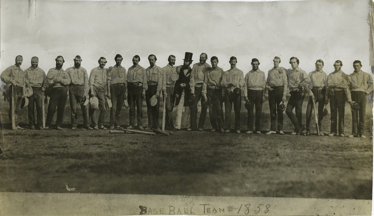 uniforms of the Cincinnati Red Stockings with knee-high knickers and colored socks